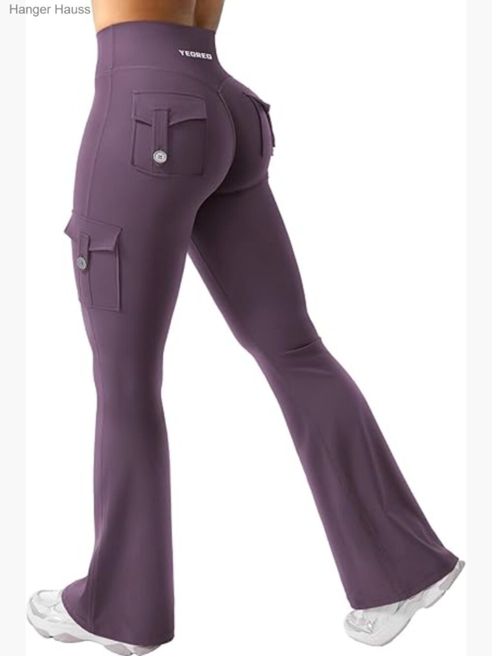 High Waisted Flare Leggings with Pockets Hidden Scrunch No Front Seam